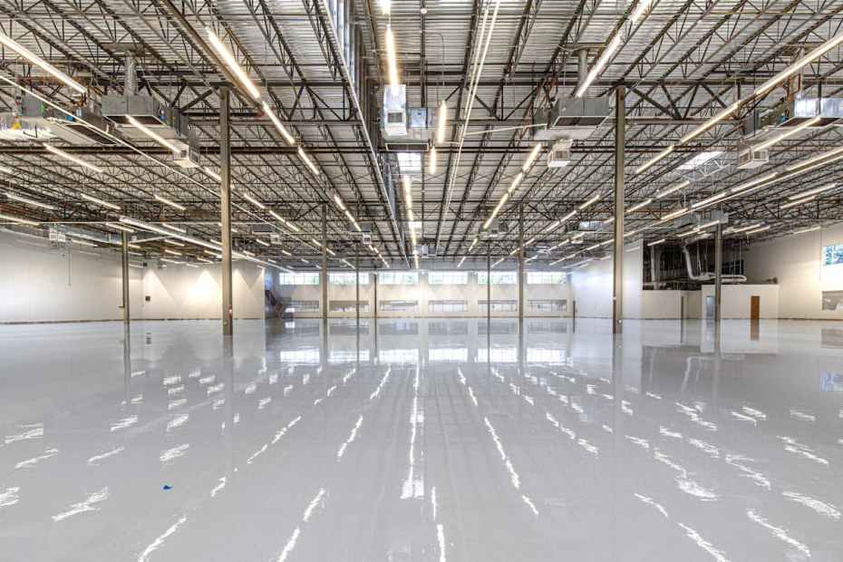 Commercial warehouse with white epoxy floor